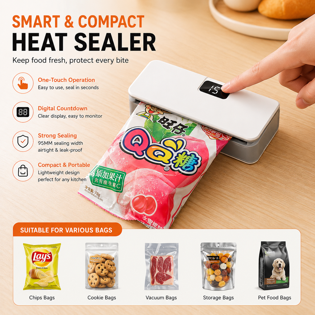 Sellador de Bolsas Portátil Mini – Recargable USB | Sellado Térmico Rápido