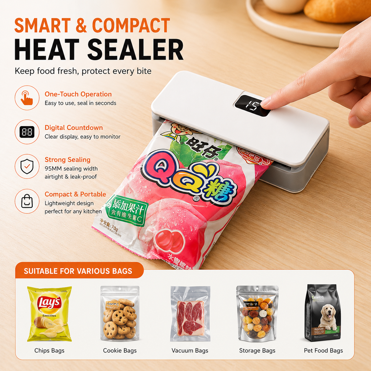 Sellador de Bolsas Portátil Mini – Recargable USB | Sellado Térmico Rápido