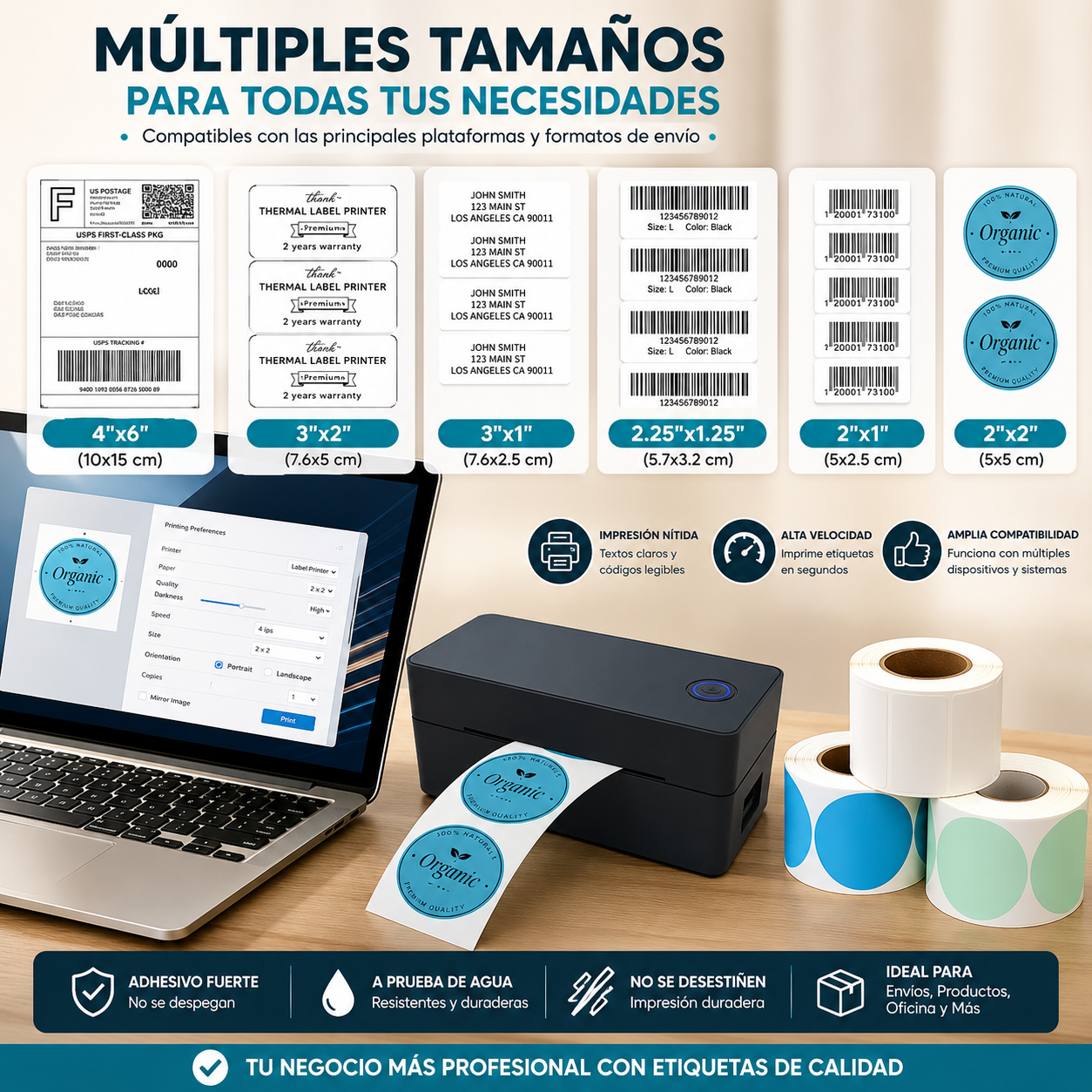 Impresora Térmica de Etiquetas 4×6 | Bluetooth + USB | iOS, Android, Mac, Windows