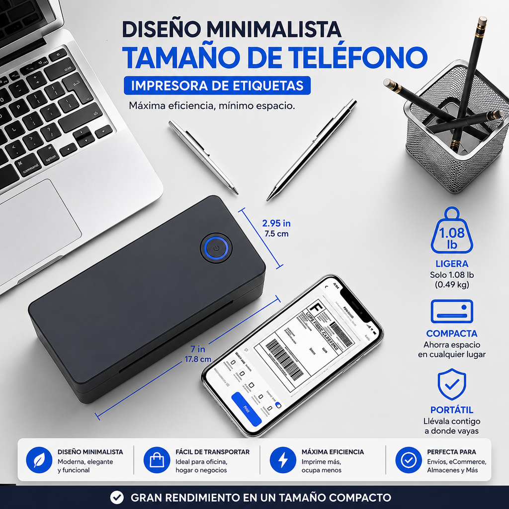 Impresora Térmica de Etiquetas 4×6 | Bluetooth + USB | iOS, Android, Mac, Windows