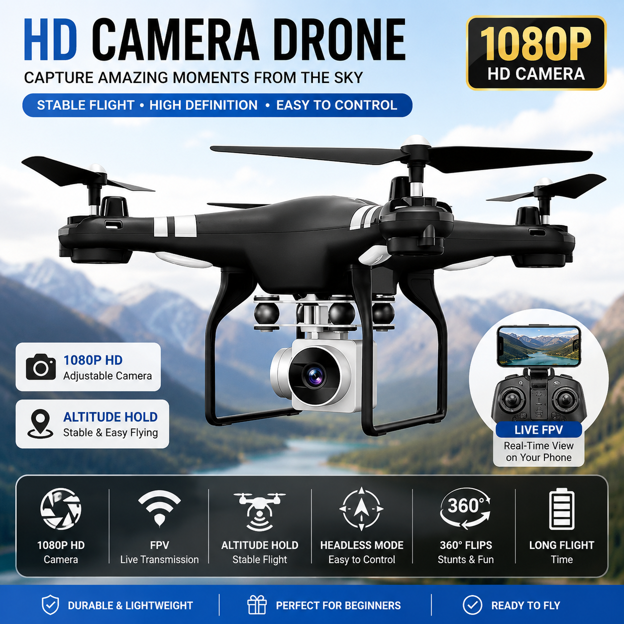 Drone Profesional con Cámara 4K HD – FFOrder | Rojo, Blanco o Negro