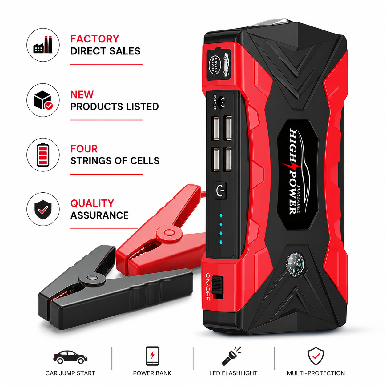Fuente de Arranque de Emergencia para Auto | Jump Starter Portátil con Bomba de Aire