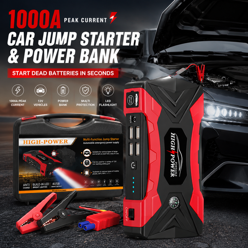 Fuente de Arranque de Emergencia para Auto | Jump Starter Portátil con Bomba de Aire