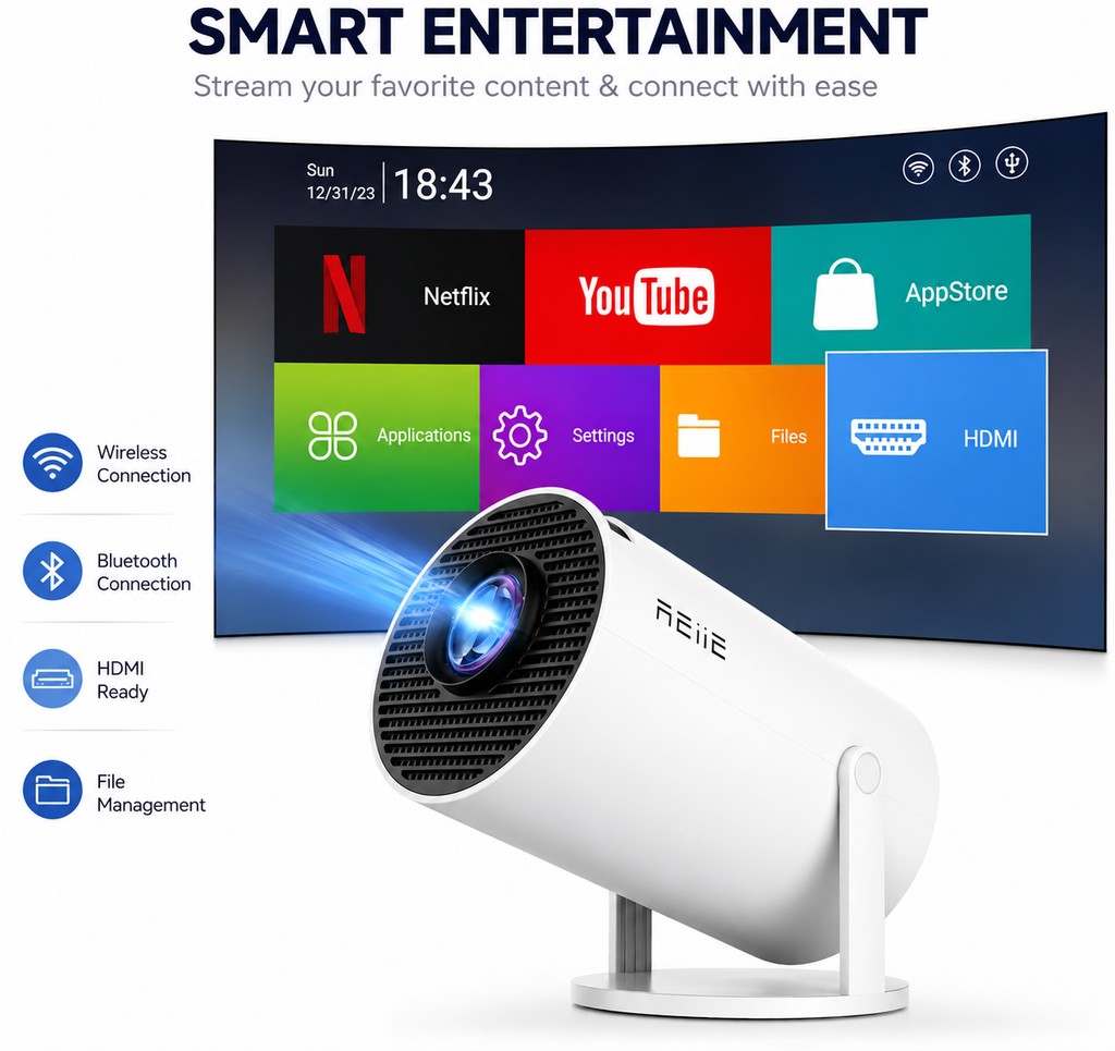 Proyector Portátil HY300 PRO+ | Android 11 · WiFi 6 · 4K · 200 ANSI Lúmenes