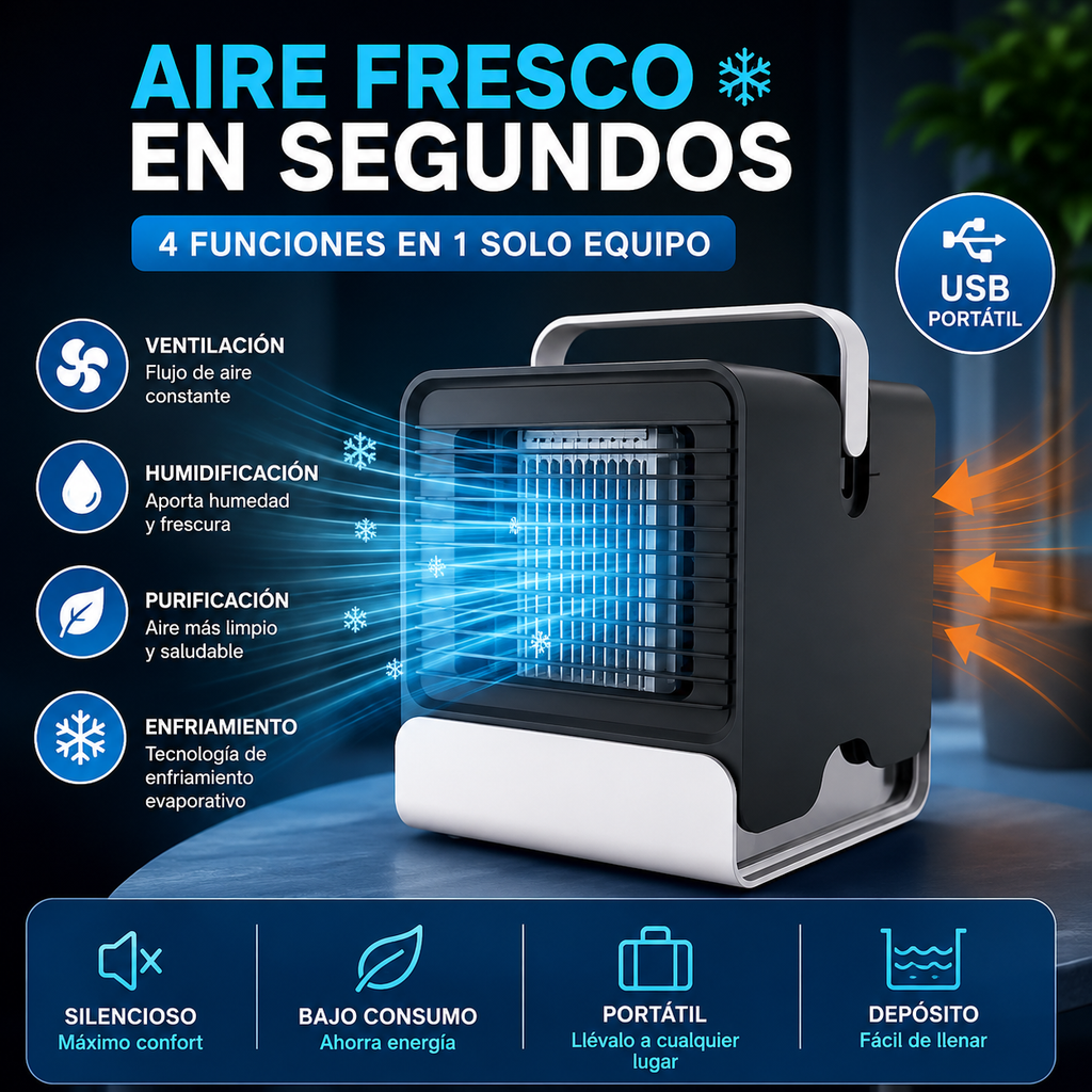Mini Ventilador Enfriador USB con Iones Negativos 4 en 1