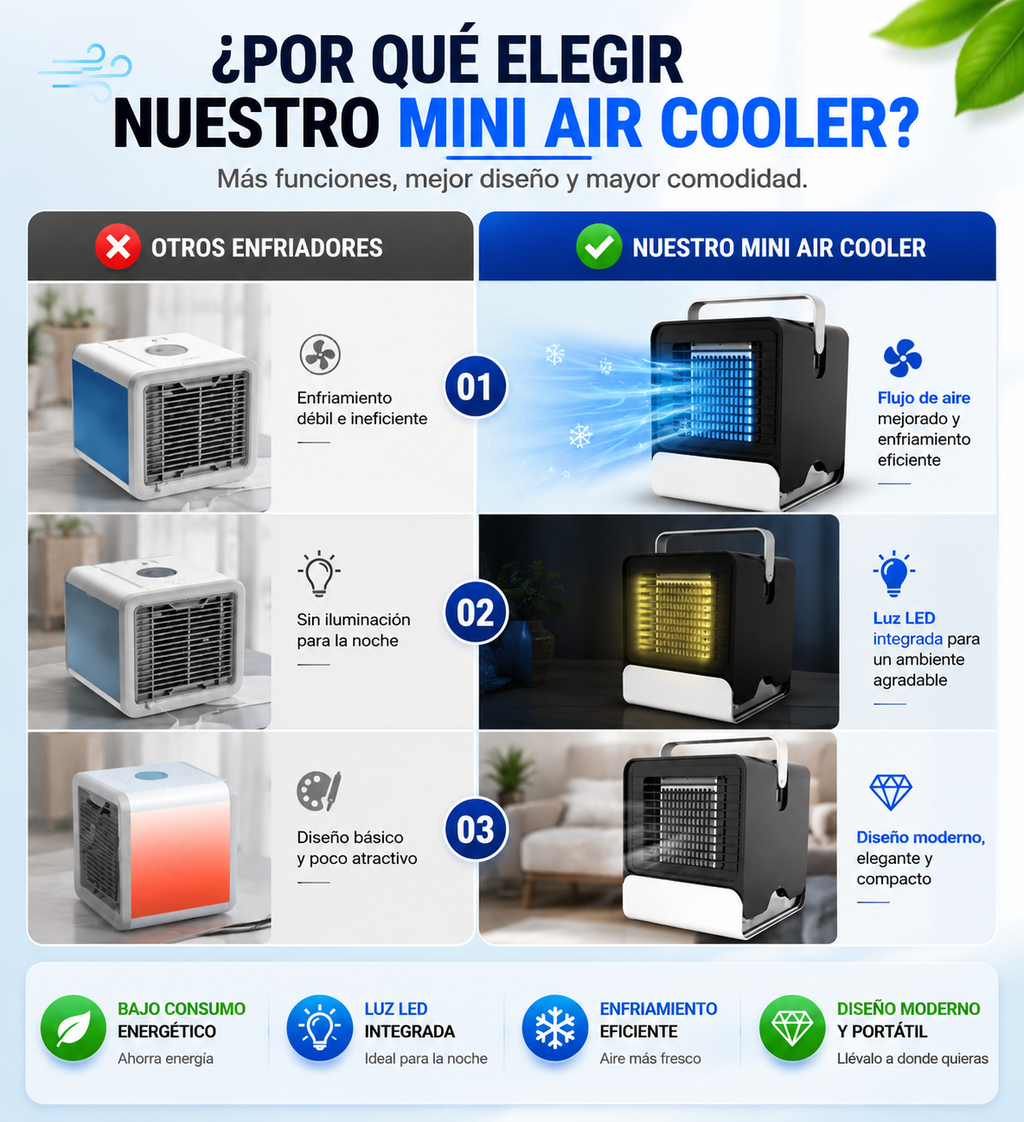 Mini Ventilador Enfriador USB con Iones Negativos 4 en 1