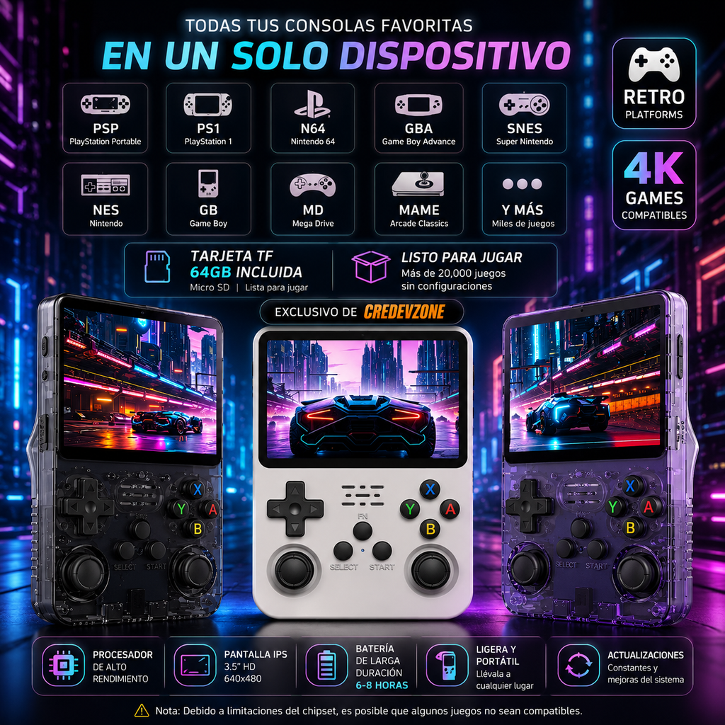 R36S Consola Retro Portátil | Arkos 2.0 | 20,000+ Juegos | 64GB / 128GB