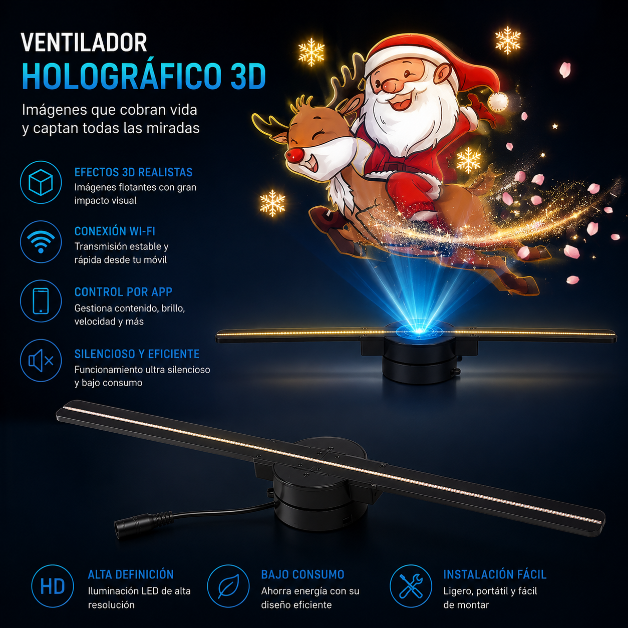 Ventilador Holográfico 3D 42CM | Proyector HD | Publicidad y Eventos | WiFi + App
