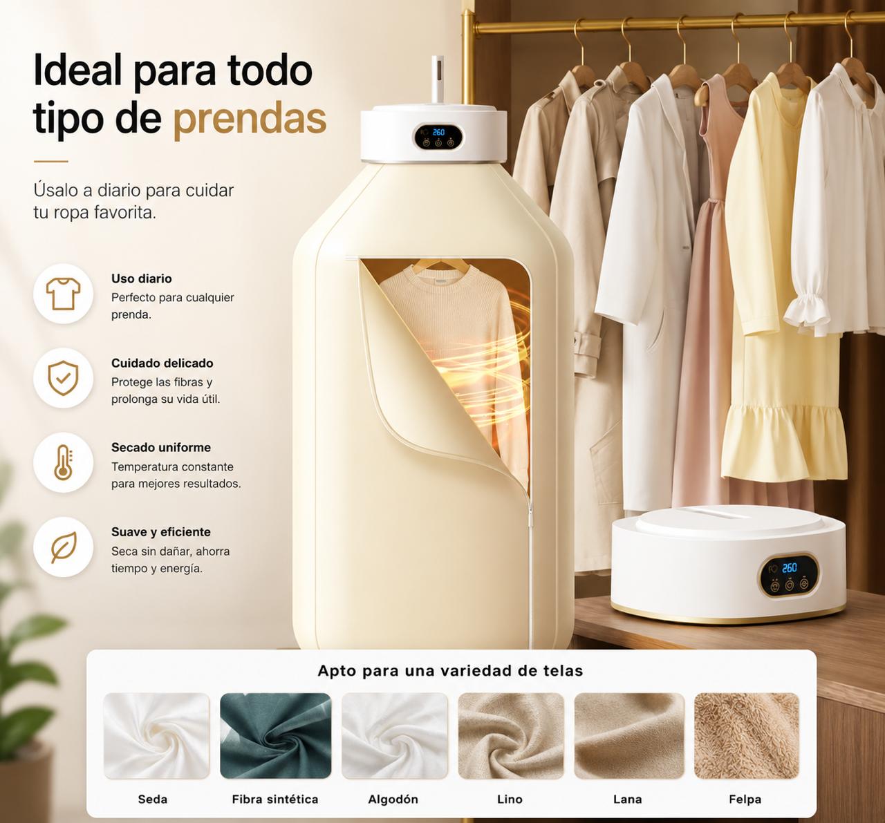 Secadora de Ropa Portátil Plegable Eléctrica con Control Remoto y Temporizador Inteligente