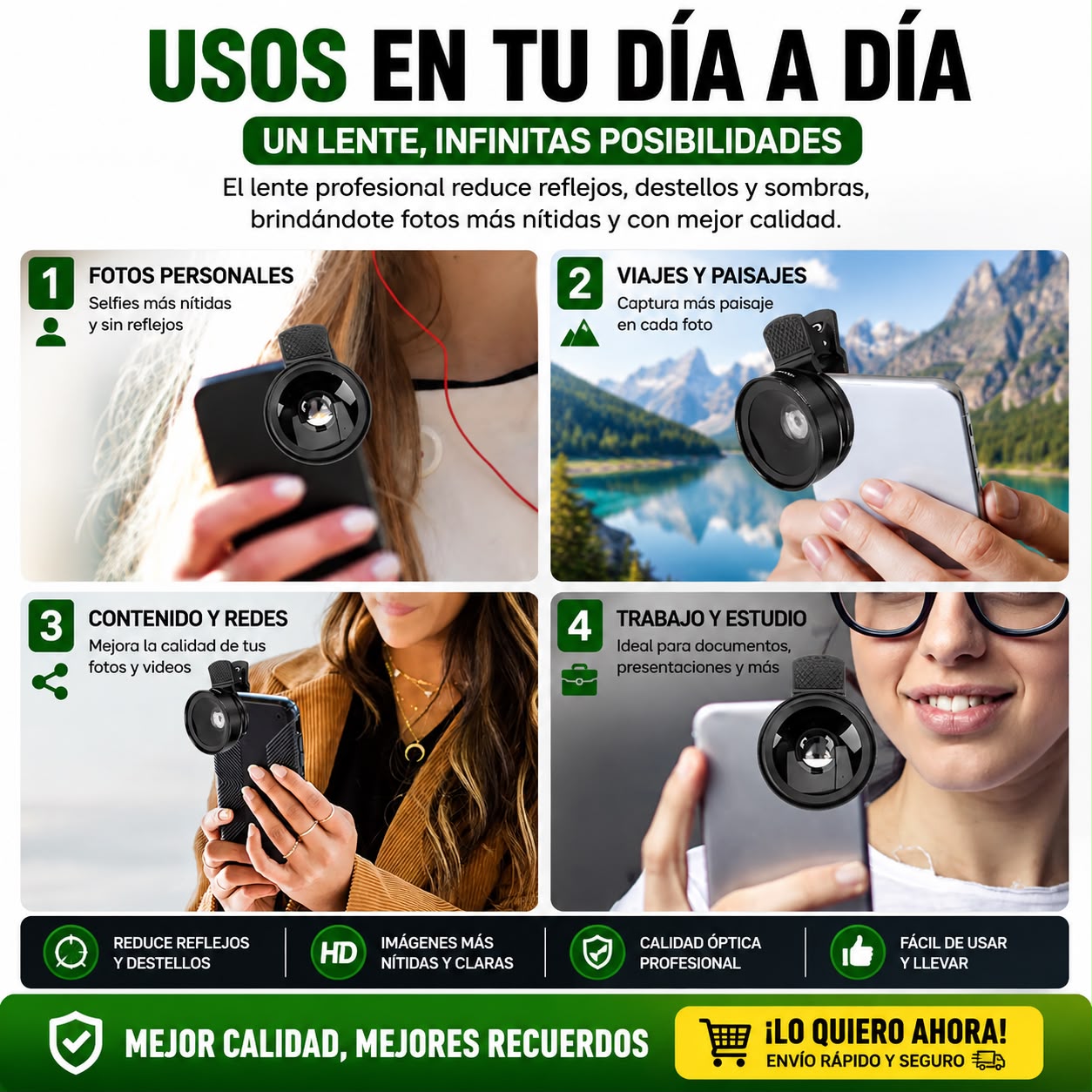 Kit de Lentes 2 en 1 para Celular – Gran Angular 0.45x + Macro HD 12.5x | Compatible iPhone, Samsung, Xiaomi y Android