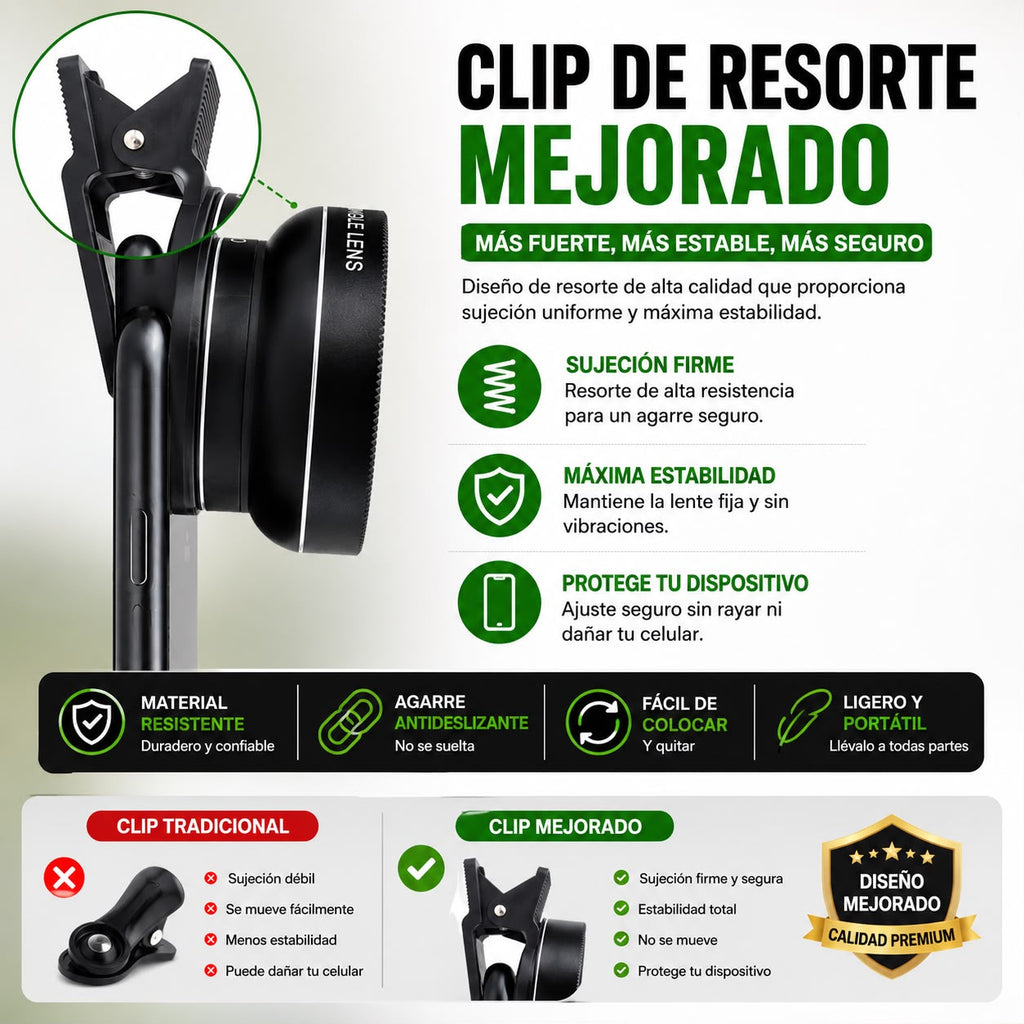 Kit de Lentes 2 en 1 para Celular – Gran Angular 0.45x + Macro HD 12.5x | Compatible iPhone, Samsung, Xiaomi y Android