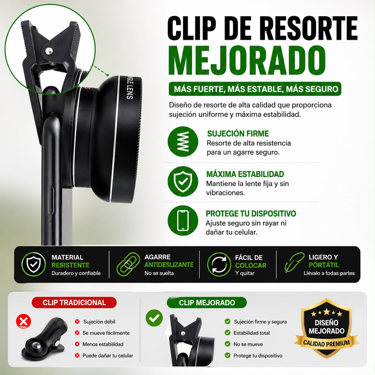 Kit de Lentes 2 en 1 para Celular – Gran Angular 0.45x + Macro HD 12.5x | Compatible iPhone, Samsung, Xiaomi y Android
