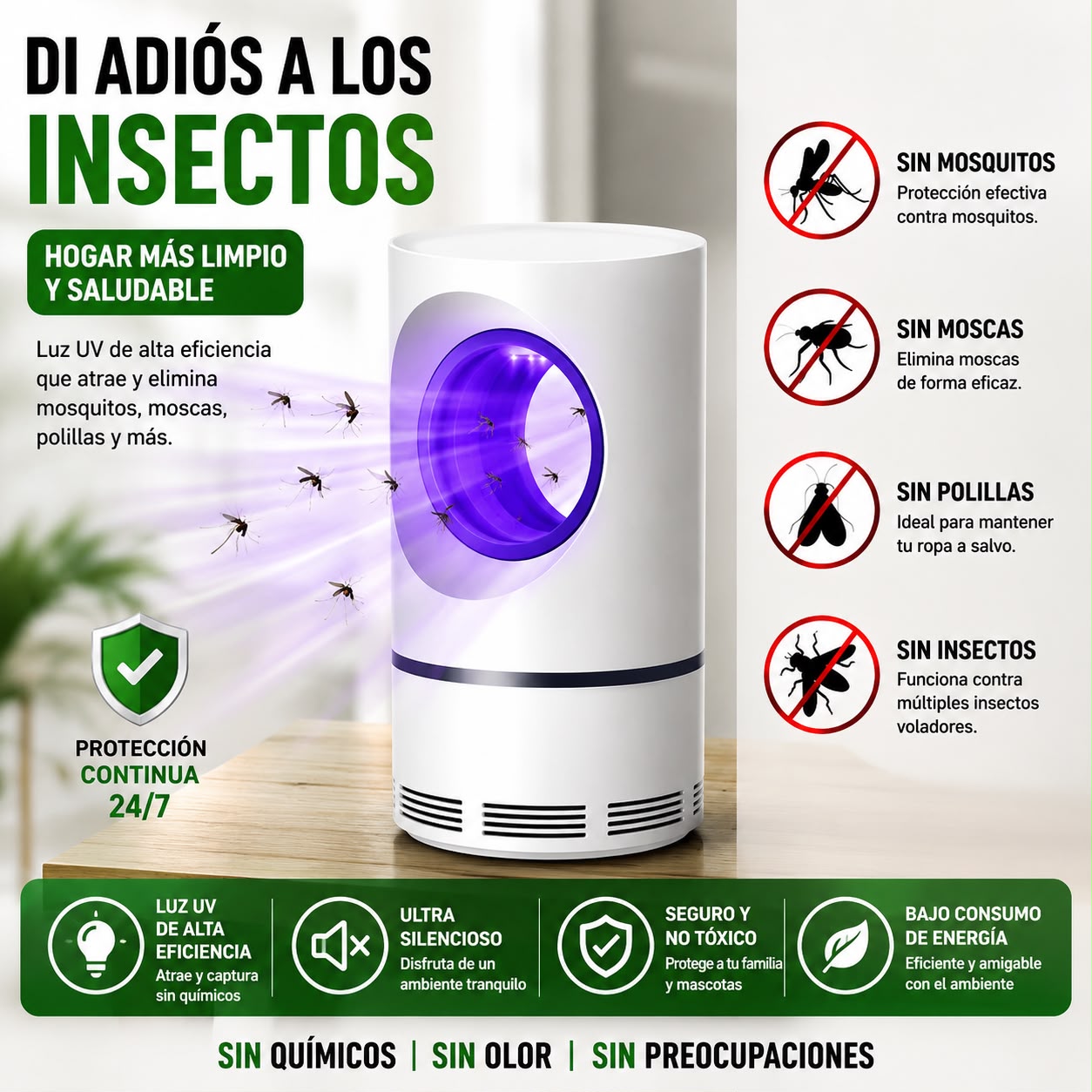 Lámpara Mata Mosquitos LED UV - Trampa Antimosquitos Eléctrica USB