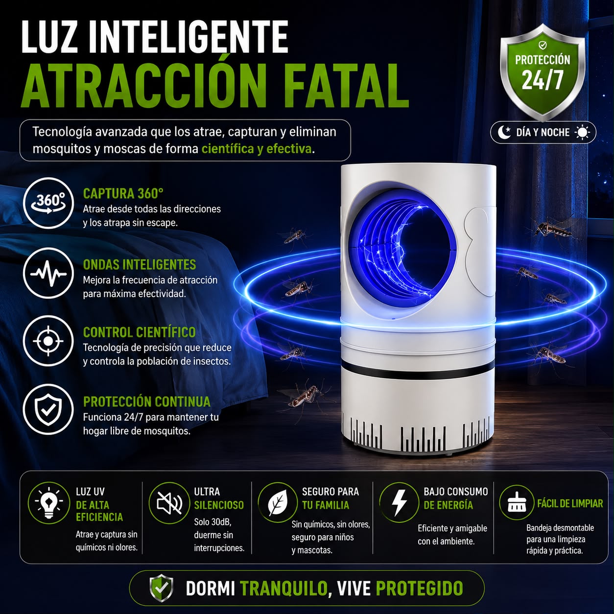 Lámpara Mata Mosquitos LED UV - Trampa Antimosquitos Eléctrica USB