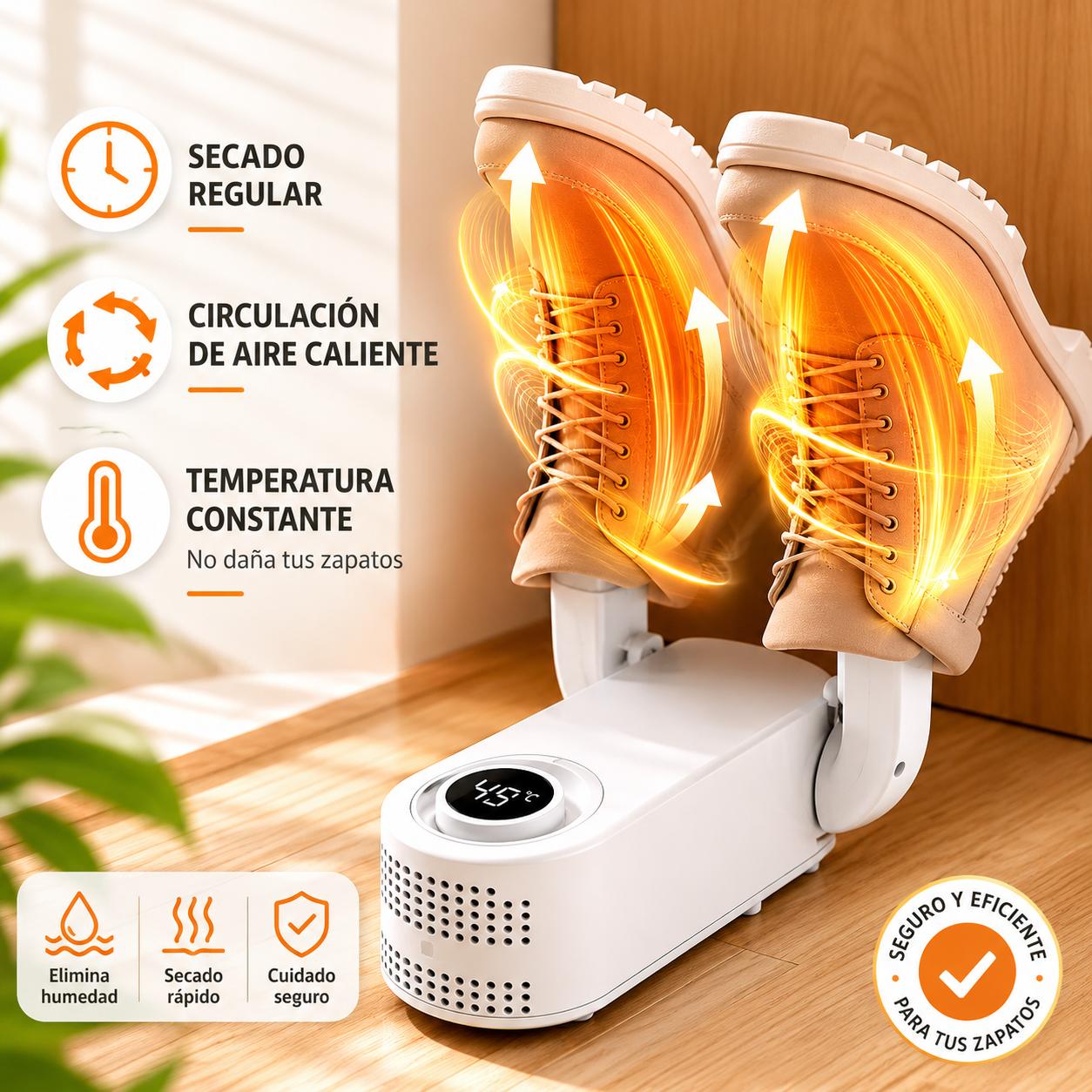 Secador de Zapatos y Botas Eléctrico con Aire Caliente - Tubos Telescópicos Flexibles, Temporizador Inteligente y Elimina Olores