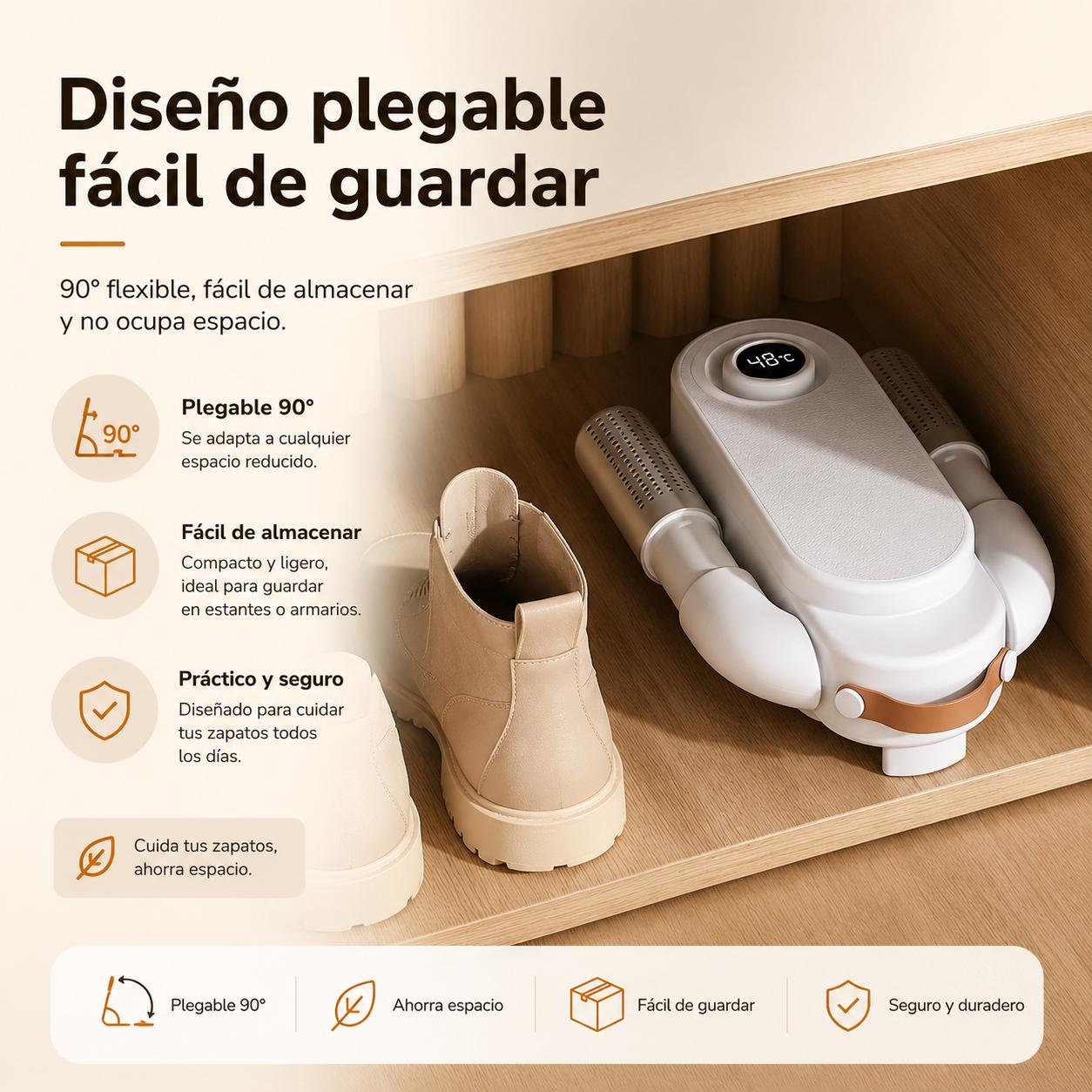 Secador de Zapatos y Botas Eléctrico con Aire Caliente - Tubos Telescópicos Flexibles, Temporizador Inteligente y Elimina Olores