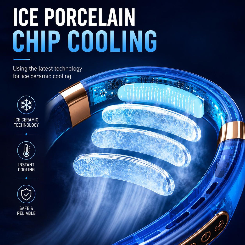 Ventilador de Cuello Portátil USB Recargable - Sin Aspas, Pantalla LED Digital y 5 Velocidades