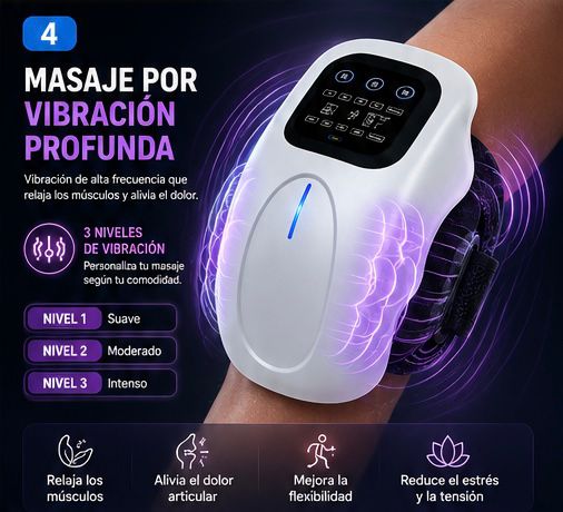 Masajeador de Rodilla con Calor y Compresión 3D – Alivio de Dolor Articular, Recargable USB