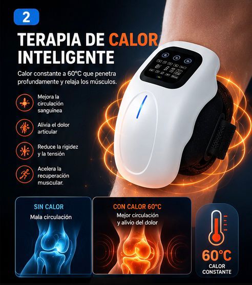 Masajeador de Rodilla con Calor y Compresión 3D – Alivio de Dolor Articular, Recargable USB