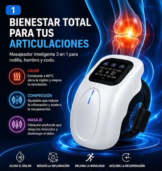 Masajeador de Rodilla con Calor y Compresión 3D – Alivio de Dolor Articular, Recargable USB