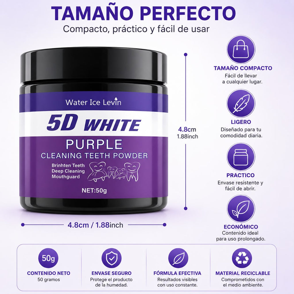 Polvo Blanqueador Dental Morado 5D White - Blanqueamiento en 5 Días Sin Sulfatos